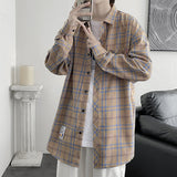 Spring New Oversize Retro Plaid Blouses Male High Quality Long Sleeve Cotton Plaid Shirts Hip Hop Flannel Checked Shirts Men