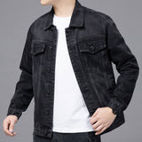 Men Black Denim Jacket Streetwear Spring Autumn Vintage Casual Long Sleeves Top Fashion Turndown Collar Loose Coat Jaqueta Jeans