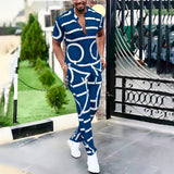 Spring Summer Men's Casual Two Piece Sets Short Sleeve Tops And Long Pants Suit Fashion Pattern Print Outfit Men Streetwear