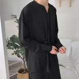 Mens Irregular Button Drape Solid Color Shirts