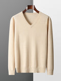 Merino Wool Sweater Men's V-neck Pullover Top Autumn Winter Knitted Casual Loose 100% Pure Wool Jacket