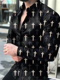 Spring Autumn Square grid Gradual Men Fashion Shirts Turn-down Collar Buttoned Shirt Casual Printing Long Sleeve Tops S-5XL