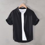 Cotton Linen Shirts For Men Casual Short Sleeve Tops Oversize Solid White Turn-Down Collar Tee Male Summer Vacation Clothing