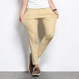 BROWON Autumn Men Fashions Solid Color Casual Pants Men Straight Slight Elastic Ankle-Length High Quality Formal Trousers Men