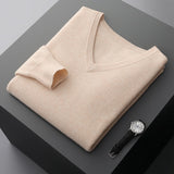 Merino Wool Sweater Men's V-neck Pullover Top Autumn Winter Knitted Casual Loose 100% Pure Wool Jacket