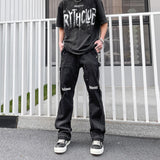 Vintage Distressed Graffiti Mens Micro Flared Denim Jean Hip Hop Splash Ink Colorblocked Street Wear Casual Slim Fit Jean
