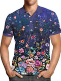 Pullover Tops Mens Fashion Turn-down Collar Button-up Polos  Vintage Print Polo Shirt Men Summer Short Sleeve Casual shirts