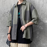 Men's Casual Patchwork Shirts Short Sleeve Loose Blouses Summer Fashion Tops Harajuku Male Japanese Cardigan