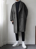Autumn Winter Loose Casual Grey Black Soft Warm Woolen Cocoon Coat Men Lapel Double Breasted Korean Fashion