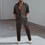 Fashion Print Two Piece Set Men Summer Short Sleeve Lapel Button Shirts And Straight Pants Suit For Mens Outfits Casual Clothing