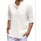 Men Shirt New Mens Linen Long Sleeve V-Neck T Shirt Solid Color Casual Hawaiian Shirt Yoga Button Breathable Top Shirts for Men