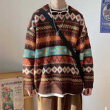 Men's Knitted Vintage Graphic Sweater with Pattern Brown Blue Pullovers Sweaters and Jumpers Korean Streetwear Harajuku