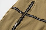 Cross Zipper Decorate Solid Black Mens Cargo Pants High Street Retro Straight Elastic Waist Casual Trousers Loose Overalls
