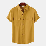 Men's Cotton Linen Summer Short Sleeve Shirt Solid Color Breathable Hawaiian Beach Male Shirts Casual Blouse For Men