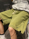 vintage brown denim shorts men's American summer vibe high street half pants oversize trend olive green short jeans