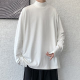 Spring Autumn Long Sleeve T-shirts Men Turtleneck T Shirts Mens Baggy Fashion Casual Tshirts Loose Solid Color Harajuku