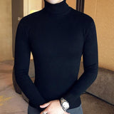 Korean Slim Solid Color Turtleneck Sweater Mens Winter Long Sleeve Warm Knit Sweater Classic Solid Casual Bottoming Shirt