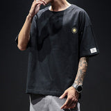 Summer New Men's Short-Sleeved T-shirt Cotton and Linen Casual Men's T Shirts Male Breathable Loose Hip Hop Embroidery Top Tees