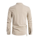 Men's Cotton Linen Shirt Long Sleeve Tee Shirts Casual Blouse Loose Large Size Shirt Spring Autumn Henry Collar Men Clothing
