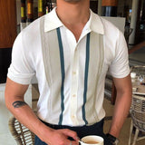 Stripe Polo Men T-shirt Bussiness Collar Knit Cotton Short Sleeve Casual Daily Chic Luxury Slim Fit Fashion