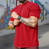 Men Gym Workout Fitness cotton Short Sleeve T-shirt Hip Hop Fitness Summer Oversized Bodybuilding Tops Sports Tees
