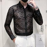 Autumn New Sexy Transparent Lace Shirt Men Clothing Simple All Match Slim Fit Long Sleeve Club/Prom Tuxedo