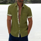 Vintage Plaid Print Mens Patchwork Shirts Fashion Loose Short Sleeve Button Cardigan Tops Men Clothes Spring Summer Casual Shirt