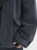 Winter Thick Warm Oversized Dark Grey Sherpa Jacket Men with Hood Zip Up Fluffy Loose Casual Faux Lamb Fur Coat