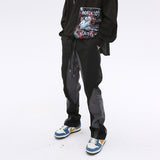 Mens PU Patchwork Jogging Pants Streetwear Half Zipper Colorblock Casual Trousers Oversize Men Women Elastic Waist Track Pants