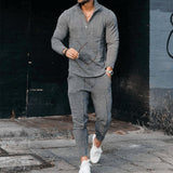 Curve Texture Long-sleeved Polo And Sweatpants Set