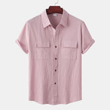 Men's Cotton Linen Summer Short Sleeve Shirt Solid Color Breathable Hawaiian Beach Male Shirts Casual Blouse For Men