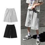 Straight Casual Shorts Men Clothing Summer New Korean Oversized Solid Color Simple Drawstring Baggy Male Sweatpants Shorts