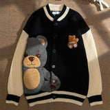 Japanese Style Cute Bear Cardigan Sweater Men Women Spring and Autumn Casual Loose Knitted Sweaters Hip Hop Tops