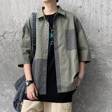 Men's Casual Patchwork Shirts Short Sleeve Loose Blouses Summer Fashion Tops Harajuku Male Japanese Cardigan