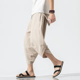 HOUZHOU Striped Cotton Linens Pants for Men Oversize Harem Cropped Trousers Male Summer Casual Beach Japanese Streetwear Hip Hop