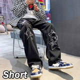Vintage Women's Men's Korean Denim Pants Y2K Cltohes Streetwear Printed Patchwork Male Baggy Jeans Straight Trousers For Men