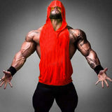 Mens Gym Hoodie Sleeveless with Mask Sweatshirt Hoodies Casual Splice Large Open-Forked Male Clothing Mask Button Sports Hooded