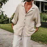 Men's White Casual Tops T Shirt Man Blouse Long Sleeve Vintage Cotton Linen Shirt Men Loose Baggy Shirts Silk Ropa Chemise Homme