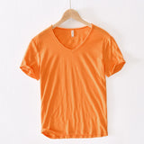 Summer New 100% Cotton T-shirt Men V-neck Solid Color Casual T Shirt Basic Tees Plus Size Short Sleeve Tops Y2449