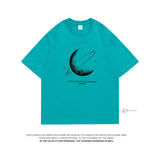 HybSkr Simple Stroke Moon Graphic Men Tshirt Oversize Letter Print Short Sleeve T-shirt Cotton Male Streetwear Unisex Basic Tops