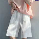 Summer Striped Pleated Shorts Men Thin Sports Straight Ice Silk Loose 5 point Pants Quick-drying Solid Color Home Casual Shorts