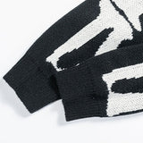 Streetwear Oversized Knitted Sweaters Mens Vintage Skeleton Bone Printed Hip Hop Harajuku Patchwork Casual Pullover Unisex Black