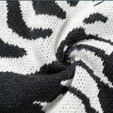 Streetwear Oversized Knitted Sweaters Mens Vintage Skeleton Bone Printed Hip Hop Harajuku Patchwork Casual Pullover Unisex Black