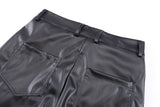 Hip Hop Mens Pleated Pu Leather Pants Harajuku Retro Streetwear Loose Ruched Casual Trousers Straight Solid Color Black Pants