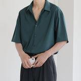 Summer Short Sleeve Shirts Men Thin Luxury Loose Half-sleeved Korean Casual All-match Dark Green Harajuku Shirt Business Formal