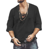 Mens V-neck T-shirt hollow out Lace-up Shirt Casual short Sleeve Wash Vintage Denim Blouse Fitness Bodybuilding Tops Hot