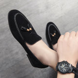 Designer  Mens Leather Casual Shoes for Men Tassel Loafers Comfortable Black Brown Moccasins suede mens shoes mocasines