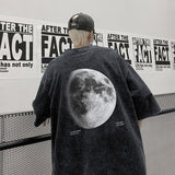Planet Graphic Men's Short Sleeve T-shirt Vintage Oversized Fashion Casual Male T Shirt Korean Streetwear Men's Clothing