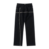 Cross Zipper Decorate Solid Black Mens Cargo Pants High Street Retro Straight Elastic Waist Casual Trousers Loose Overalls