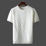 Summer Men T-shirt Knitted Short Sleeves Top Sweater Men's Solid Color O-neck Pullover Thick Slim Knitted Tees D215